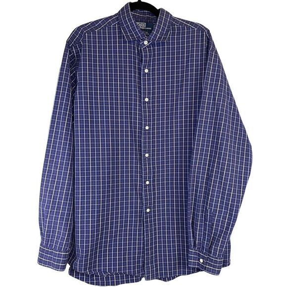 Polo by Ralph Lauren Shirt Westerton Mens Large Blue Plaid Vintage Button Up Off - Picture 1 of 8